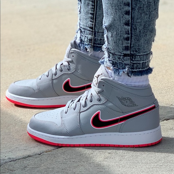 Jordan Shoes - Air Jordan 1 Mid Grey Black Racer Pink